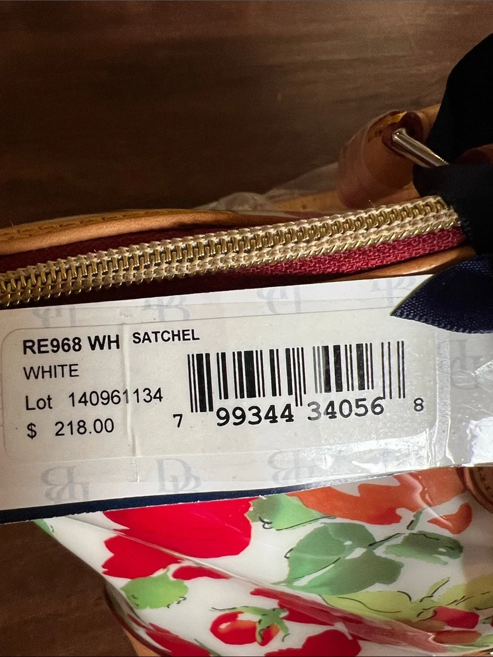 Dooney & Bourke Floral Dome Satchel with Red Floral Print and Tan Leather Trim
